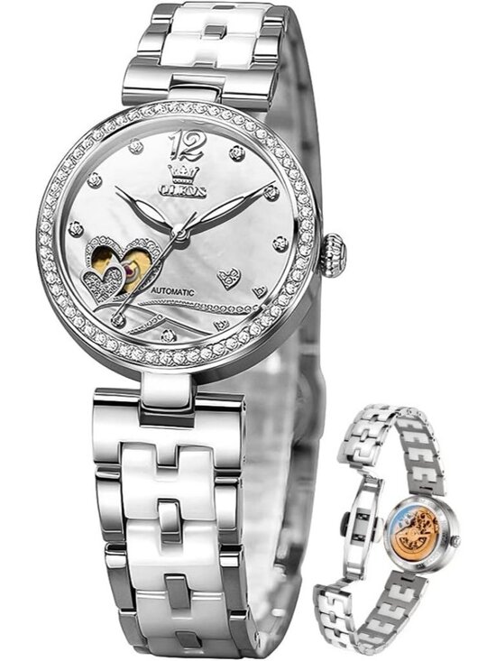 Women\'s Silver Automatic Elegant Luxury Ceramic Strap Self Winding Wrist Watch main image 4